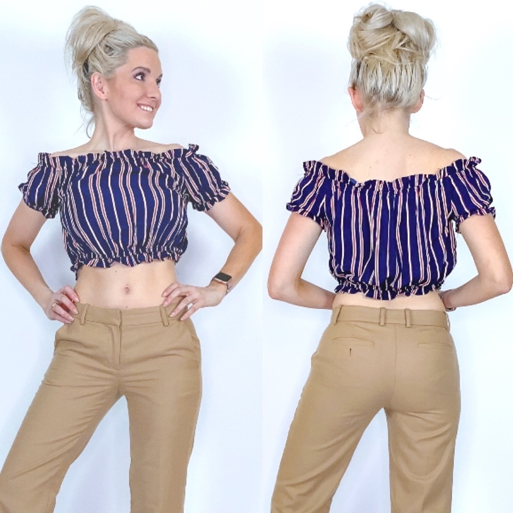 Blue Striped Crop Top - Picture 1 of 8